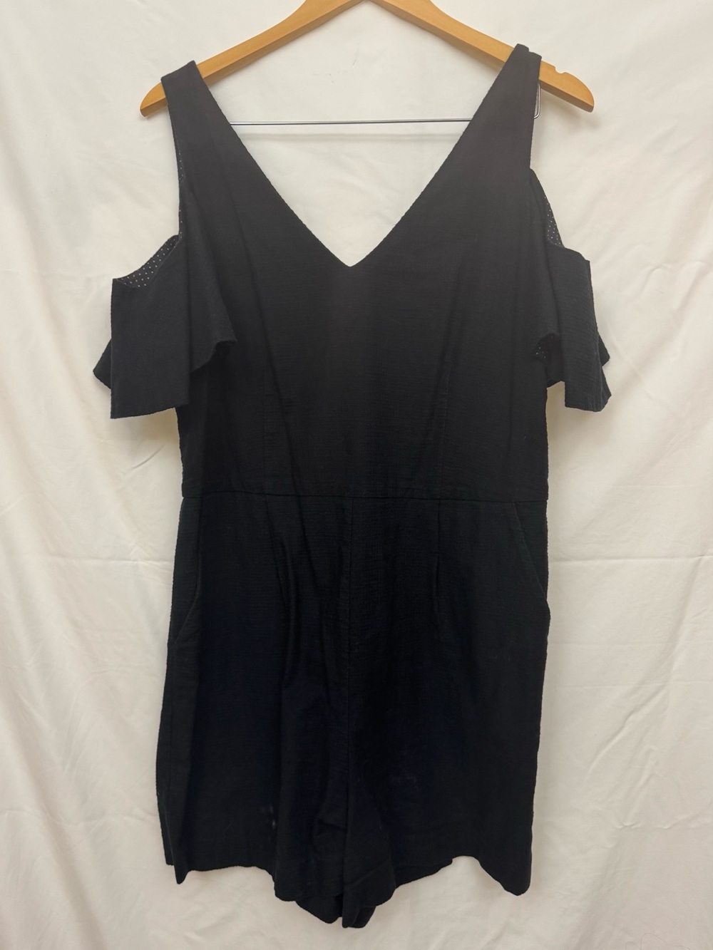 Black Cold-Shoulder V-Neck Women’s Romper